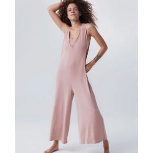 Imbodhi Juniper Jumpsuit XL Mauve Pink Ribbed MicroModal Wide Leg Pockets